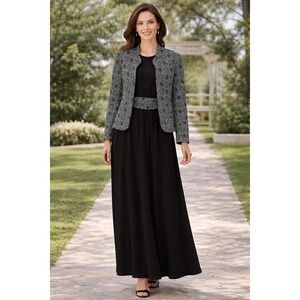 Jessica Howard Womens 12 Black Silver Metallic Jacket Dress Set Maxi Formal